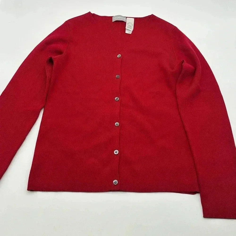 Liz Claiborne Women's Red Button Up Cardigan 75% silk With Matching Ribbed Tank